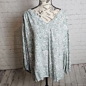 St. John's Bay Floral V-Neck Blouse - Light Green